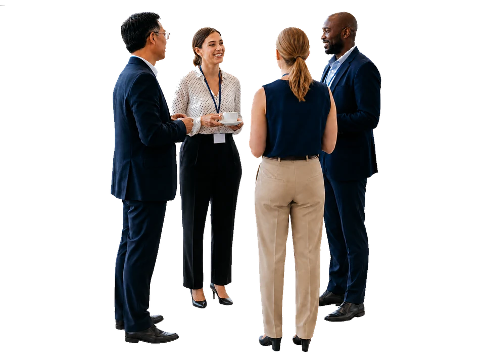 Association staff and members talking during a professional gathering.