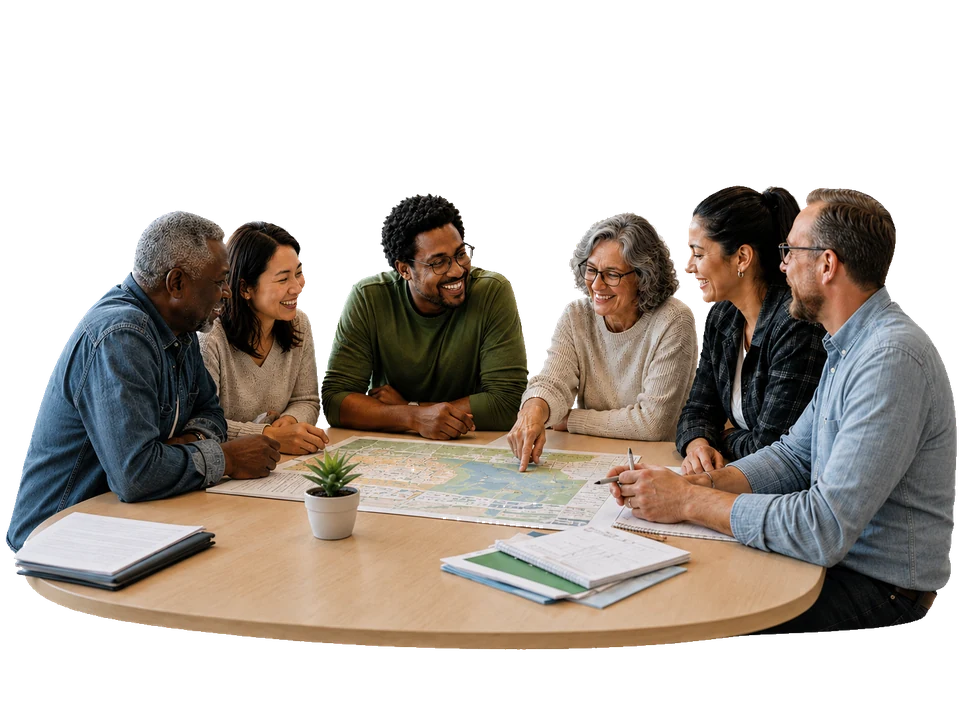Community organization staff planning services together.